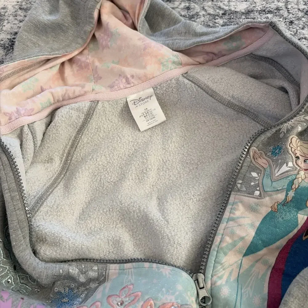 Disney Store Frozen Girls Sz 7/8 Hoodie Snowflakes Sweater‎ Glitter Rhinestones